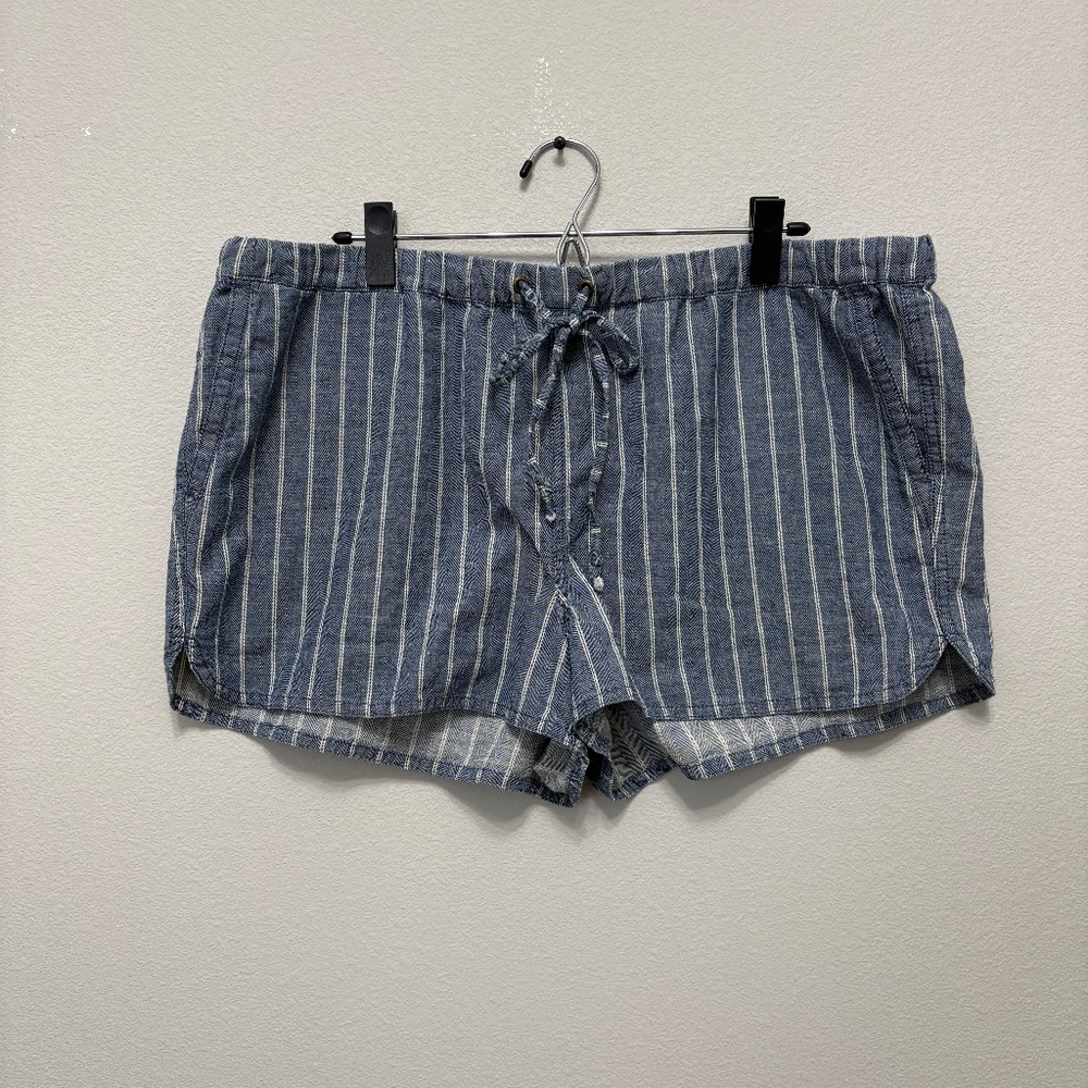 J.Crew Factory Striped Drawstring Shorts XL Chambray Blue White EUC